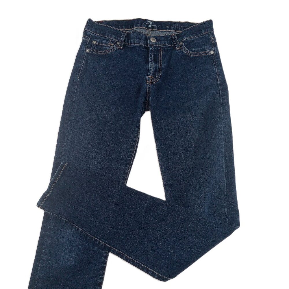 7 For All Mankind Women's The Skinny Jeans Size 27 Dark Wash Stretch Low Rise